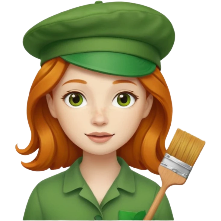 cute ginger woman with a green painter's hat emoji