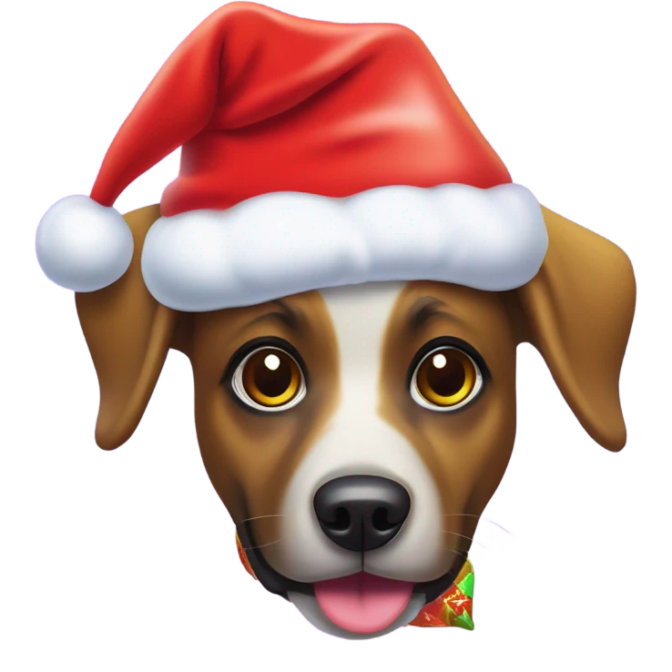 Lisa frank Christmas dog with Santa hat emoji