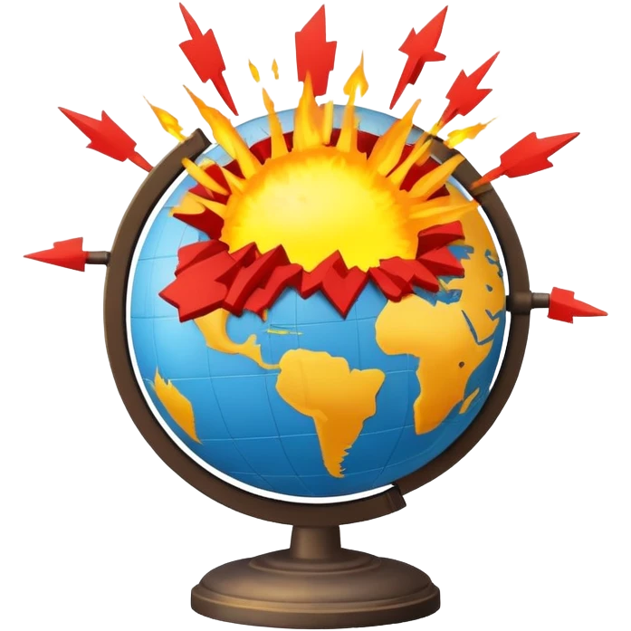 globe with explosion symbols and warning signs representing global conflict emoji