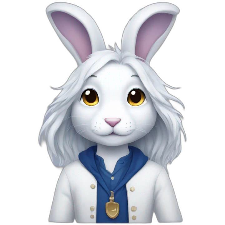 Male Anthro white rabbit with long dark blue hair emoji