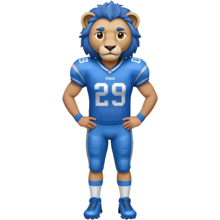 full blue color lion, wearing blue american football jersey emoji