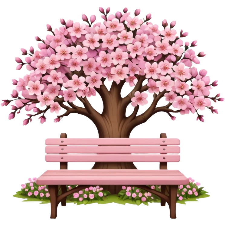 beautiful bench and beautiful blooming tree emoji