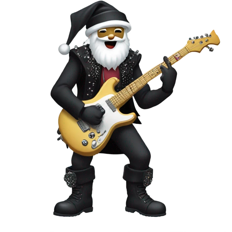 Goth Santa Claus playing the guitar. No black face. Lots of jewelry  emoji