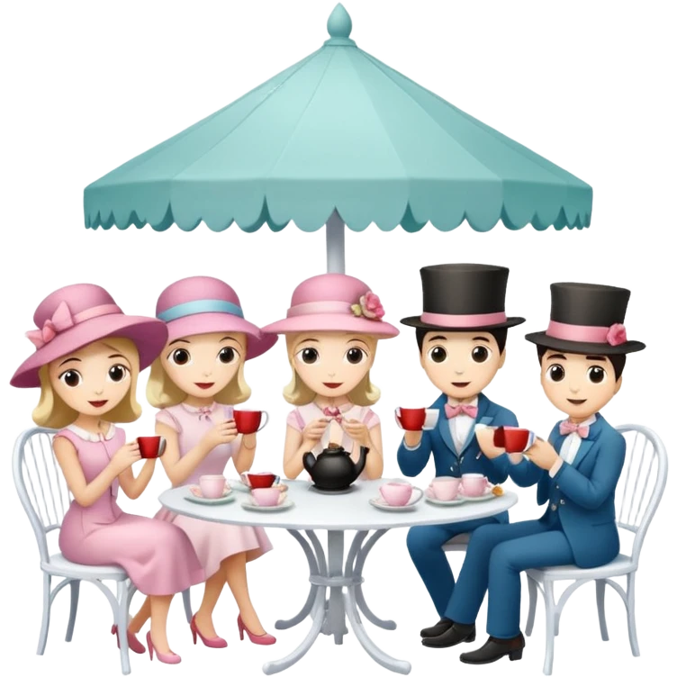 People having a tea party in a white gazebo emoji