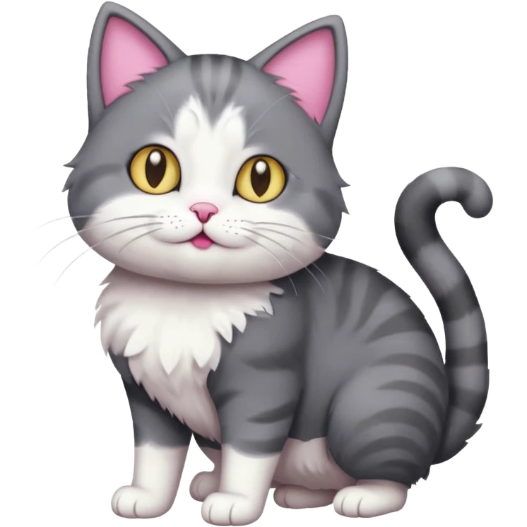 full body derpy looking large short hair dark grey and white cat emoji