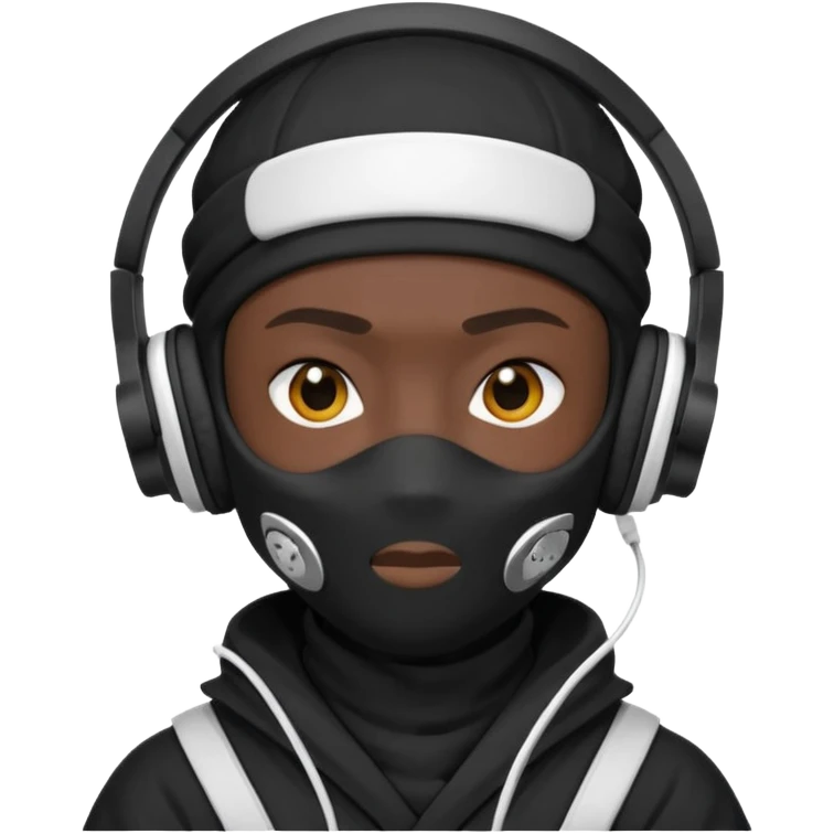 ninja, black fullface ninja with white headphone emoji