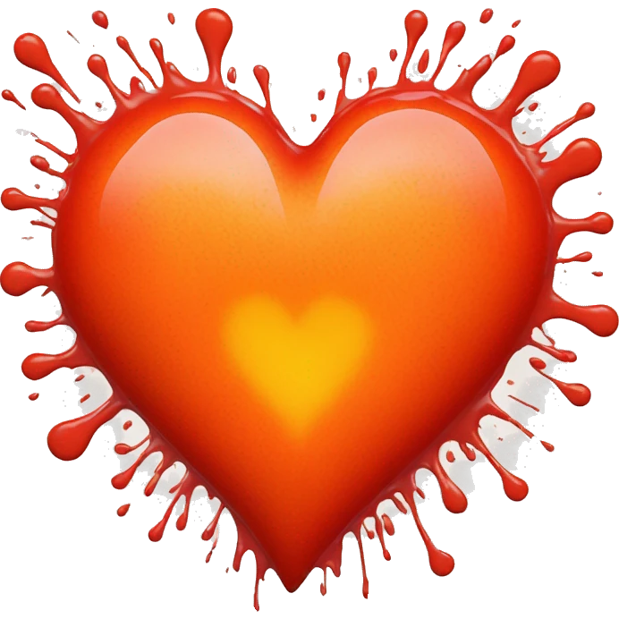 bleeding red heart glowing red-orange with splatter emoji