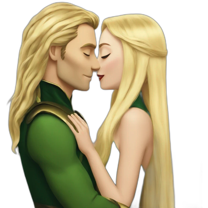 Loki kiss blond woman with very very long hair emoji