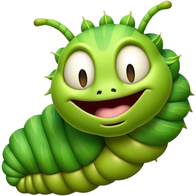Cinematic Realistic Cute Yawning Caterpillar Portrait Emoji, Head tilted slightly with a dramatic, wide-open yawn, showcasing a soft, downy segmented body in vivid green with subtle drooping and half-closed, drowsy eyes, rendered with intricate natural texture and gentle shadows, high shine, relaxed yet expressive, styled with a dash of woodland charm, soft glowing outline, capturing the essence of a sleepy yet affectionate caterpillar that appears ready to stretch out and rest among the leaves! emoji