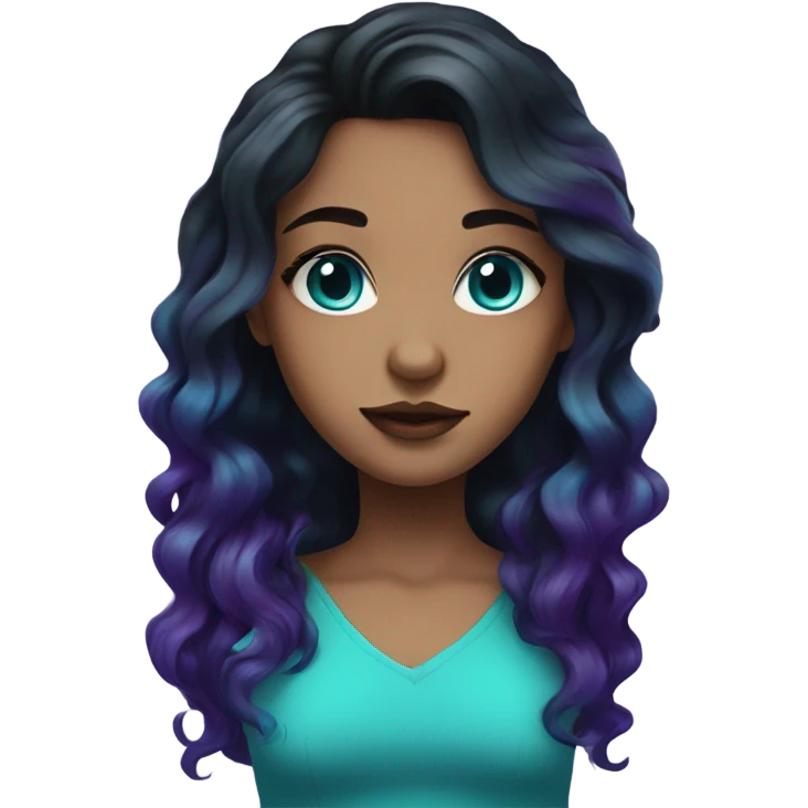Girl with turquoise eyes and black wavy hair with dark purple and blue streaks emoji
