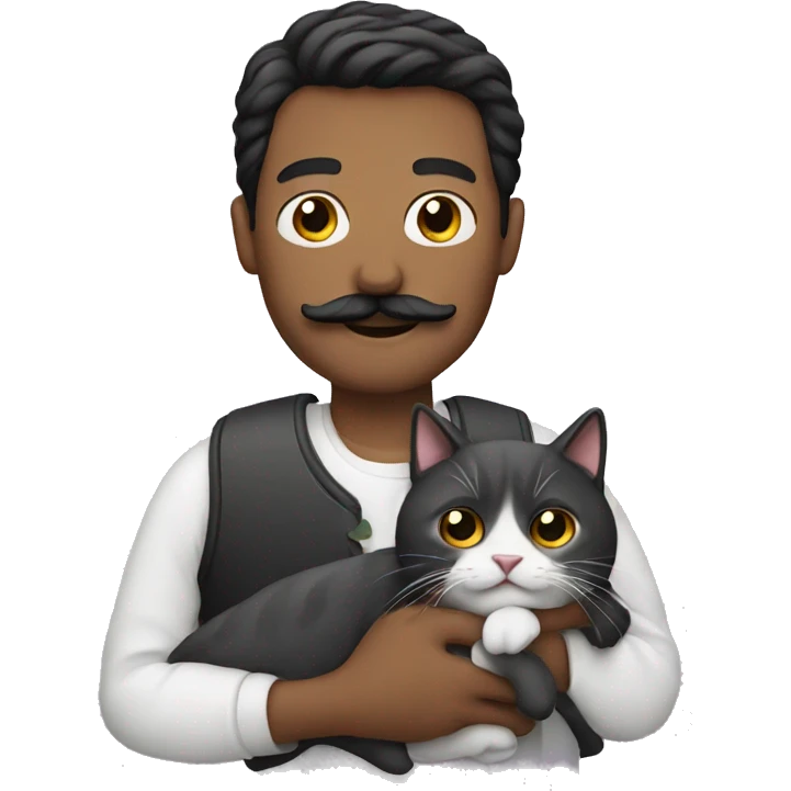 Guy with mustache holding a cat emoji