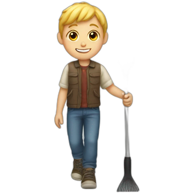 white kid holding a rake emoji