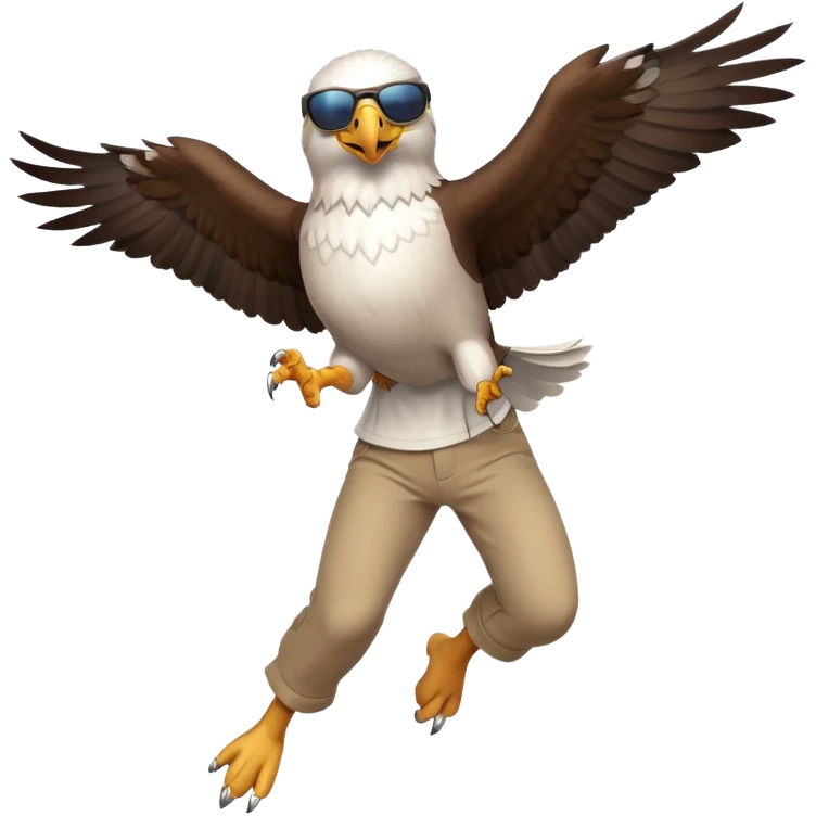 friendly anthropomorphised male eagle in a shirt and pants with sunglasses leaping energetic pose emoji