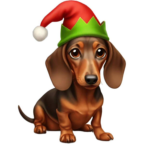 dachshund wearing an elf hat emoji