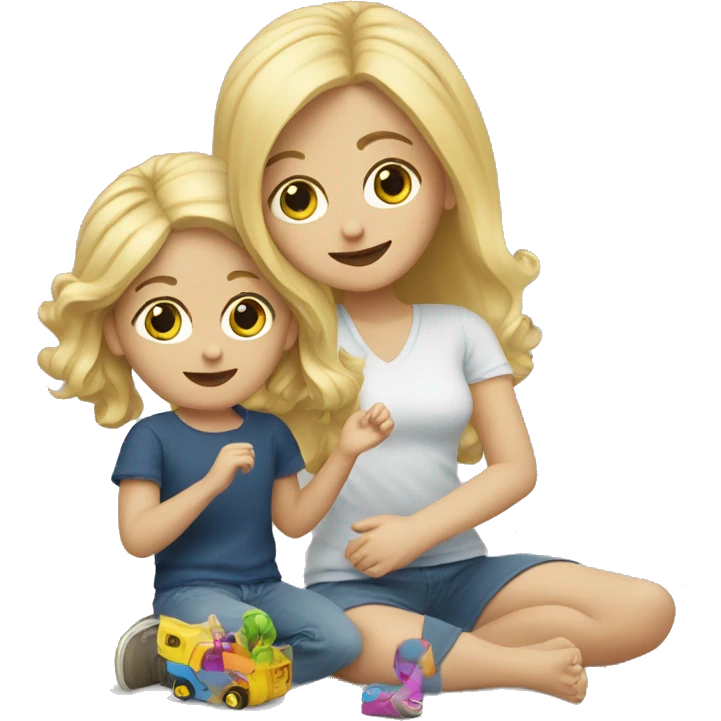 blonde women playing with blonde child with toys emoji
