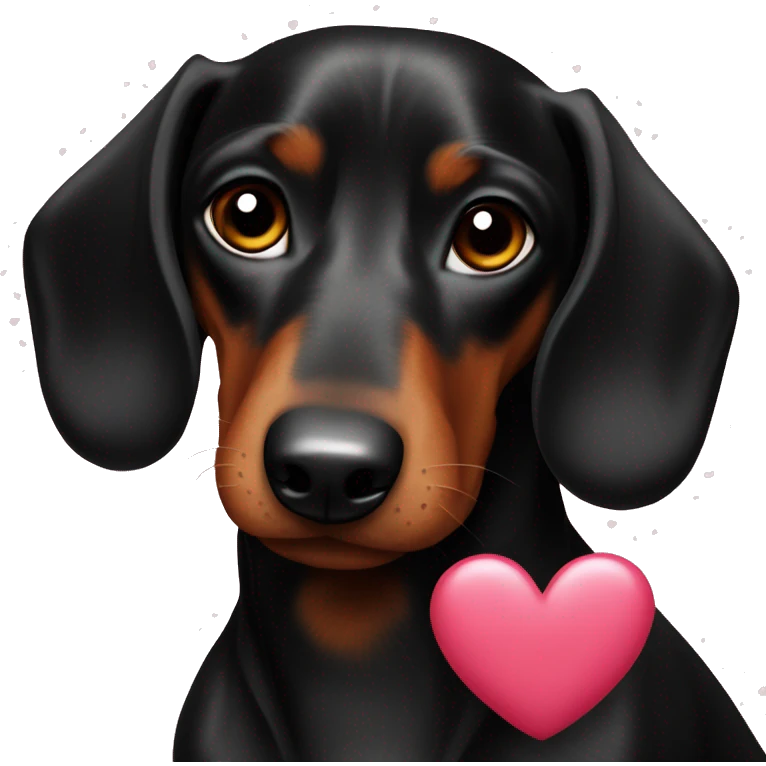 Black dachshund poops with hearts emoji