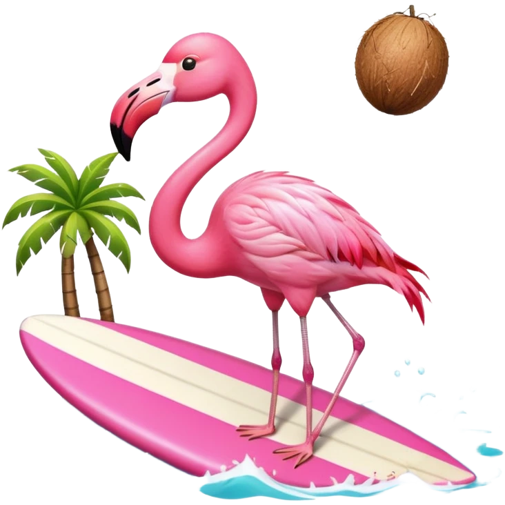 flamingo surfing with while drinking a coconut emoji