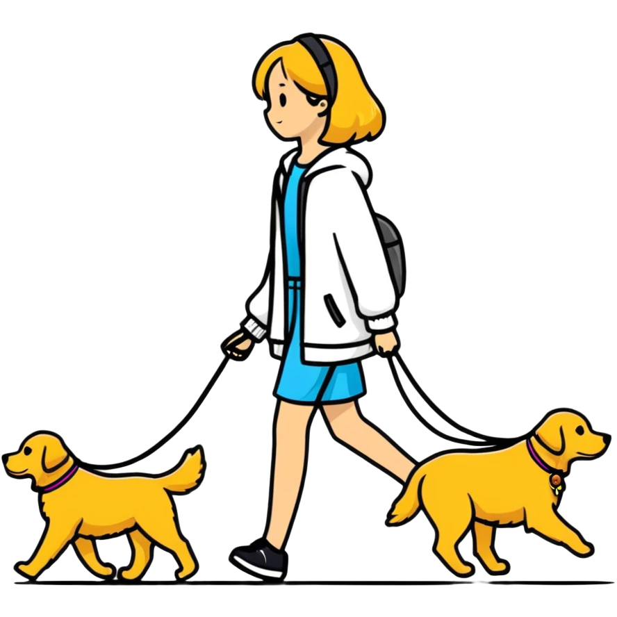 Beautiful girl walking a golden retriever dog emoji