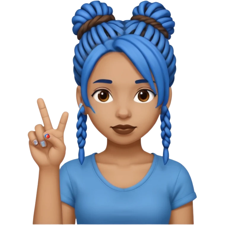 brown girl with blue dreads in a bun and middle finger emoji