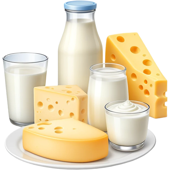 dairy products assortment with milk, cheese, yogurt, and butter emoji