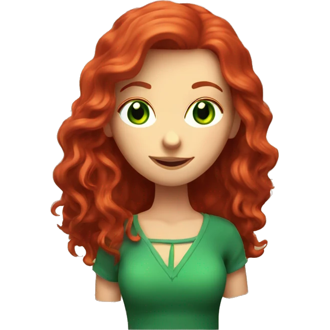 Redhead with green eyes, long red hair, holding a pomegranate. 4k emoji