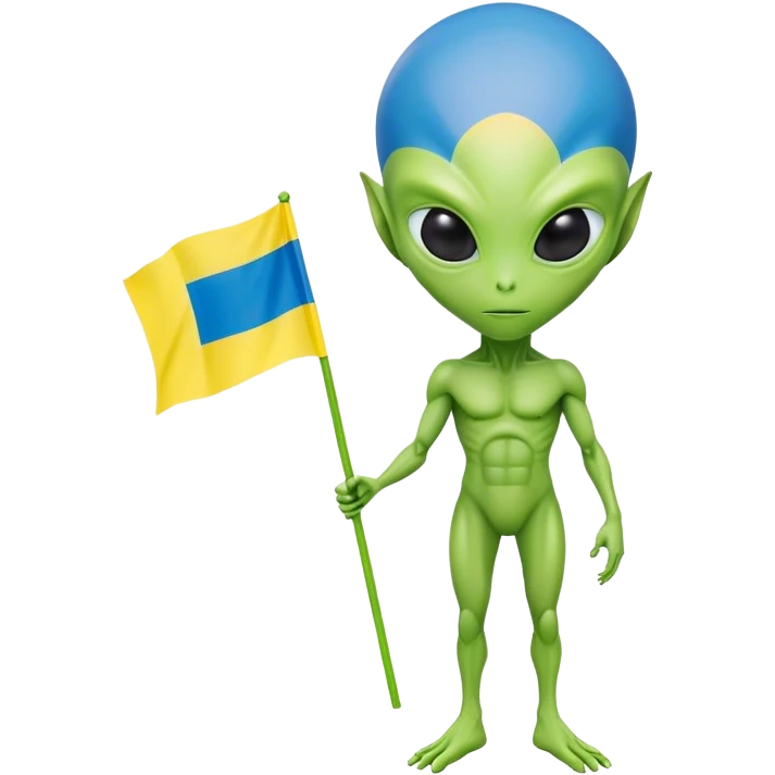 Green alien with Ukraine flag emoji