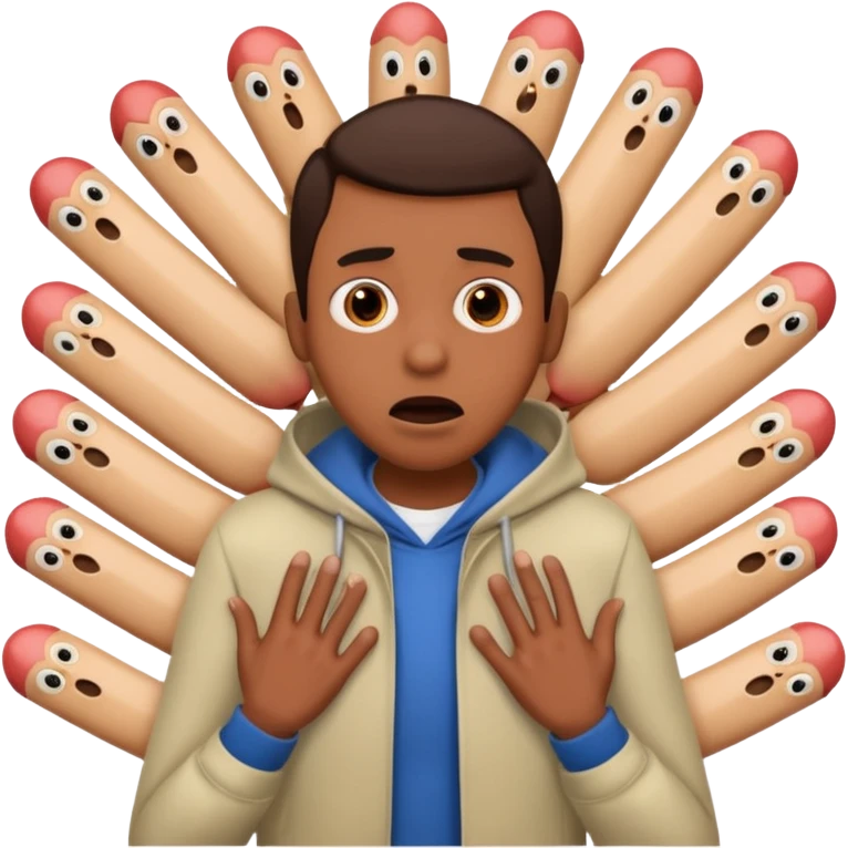 I want an emoji that looks like he’s scared of penises. The penises should be around him. He should also have clothes on, though emoji