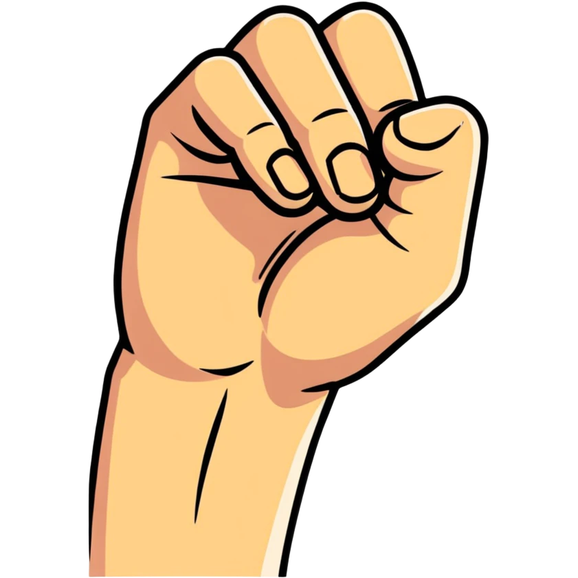 hand facing forward in a fist, thumb between index and middle fingers emoji
