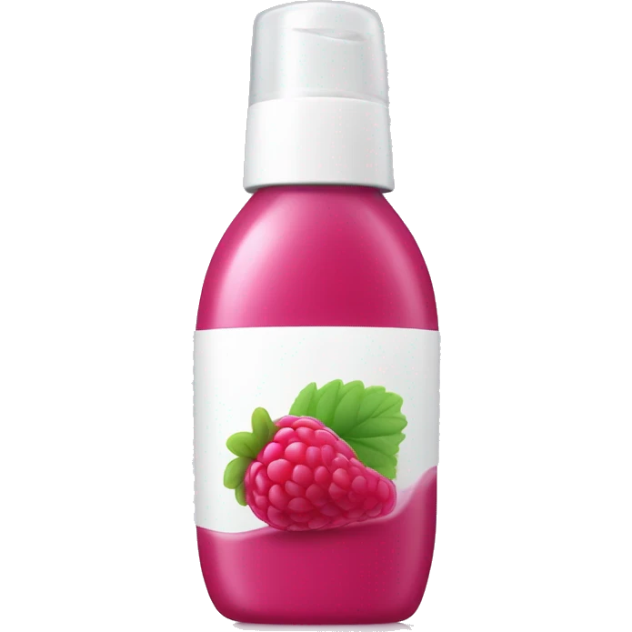 a bottle of shampoo with a white cap and raspberry on the inside emoji