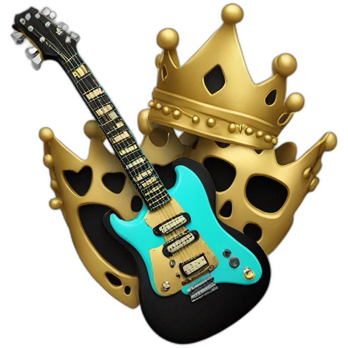 Soolking brook ;black affro cut ;turquoise electric guitar;golden crown ;skeletal face emoji