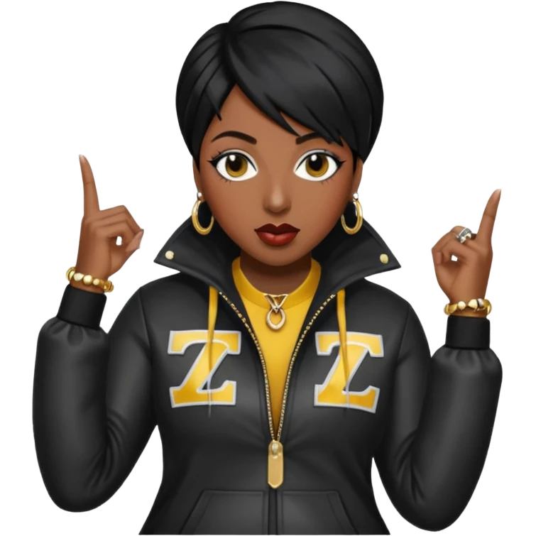 Missy Elliott with black hair emoji