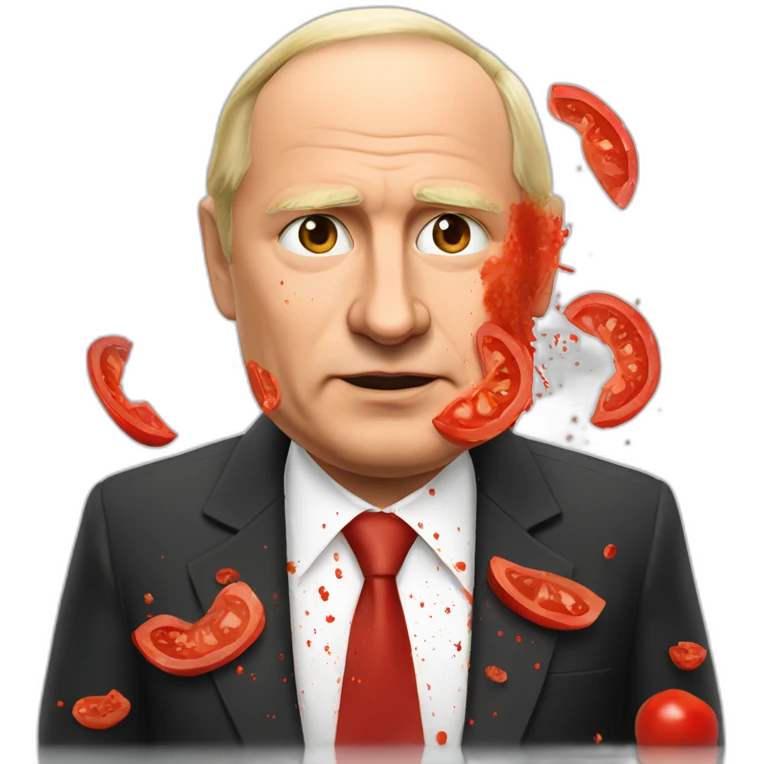 Vladimir Poutine shooting with tomato stains on his face emoji