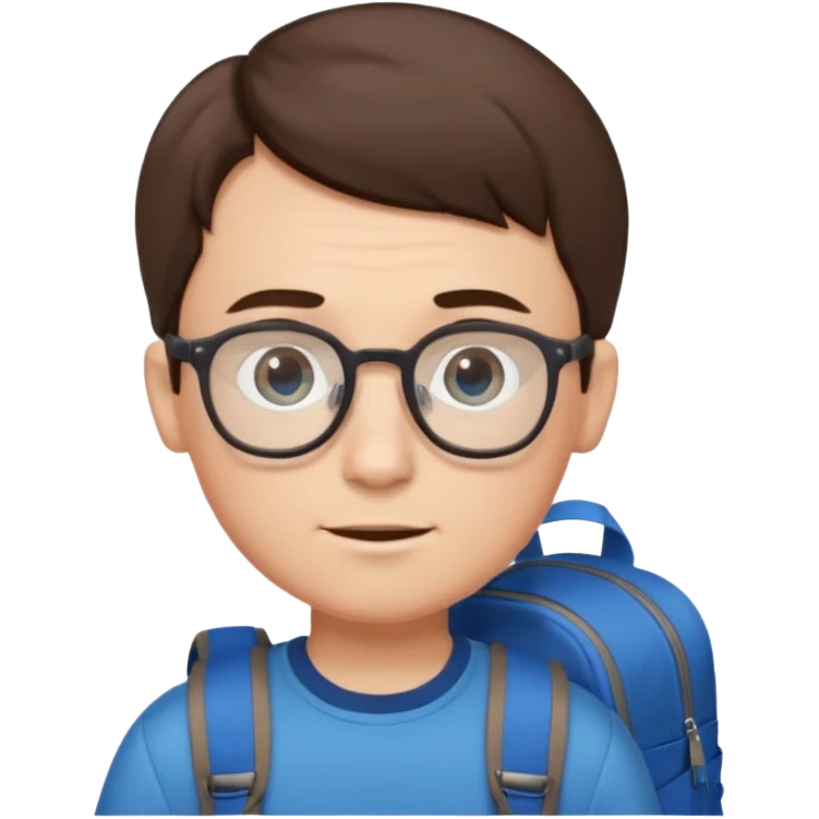 a boy with combover short brown hair and blue eyes, glasses, backpack emoji