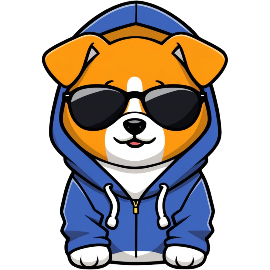 A dog wear a hoodie with sunglasses on  emoji