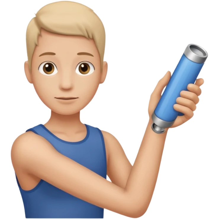 a beige skin colored hand holding a cylindrical tube, no sleeves, emoji