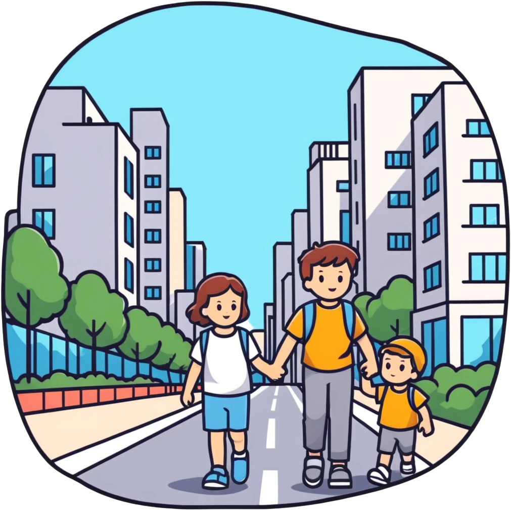 Sister and brother walking in a busy city emoji