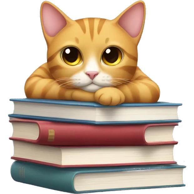 Cat laying on a stack of books emoji