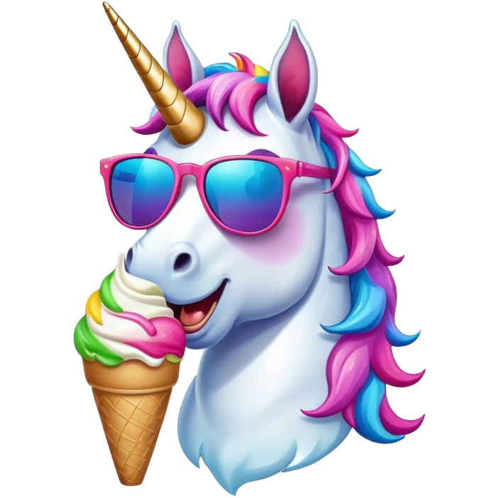 Unicorn eating ice cream with sunglasses emoji