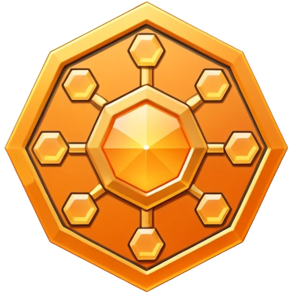 Futuristic reward points icon, diamond or hexagon shape, circuit board lines, Bloomberg terminal aesthetic, gold orange phosphor glow on dark background, minimalist geometric, no text, fintech style, clean edges, professional icon design emoji