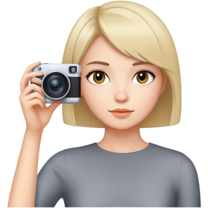 beautiful young lady with short straight hair taking a photo, upper body view emoji