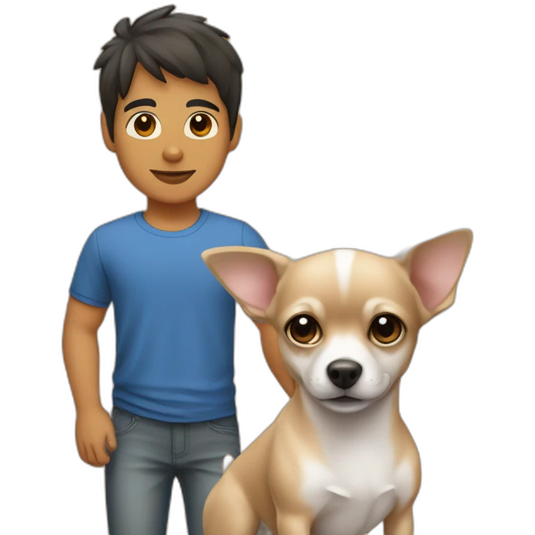 joven pelo rubio con perrito Chihuahua emoji
