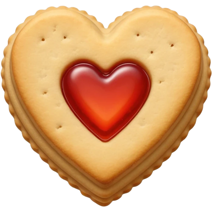 Realistic shortbread cookie in the shape of a heart with light red jelly emoji
