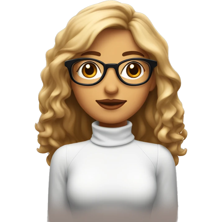 Chica blanca con cabello castaño y mechas rubias con lentes tomando café  emoji