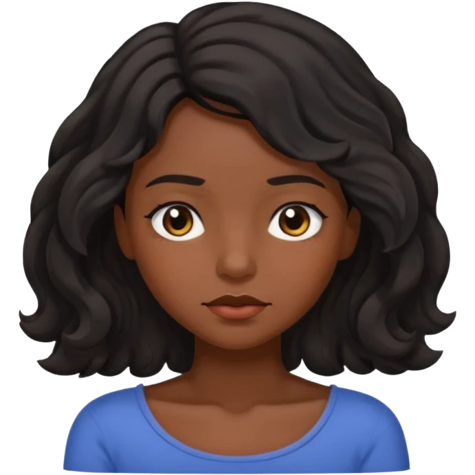 Sleepy dark brown skin color black women wavy hair shoulder length small eyes emoji