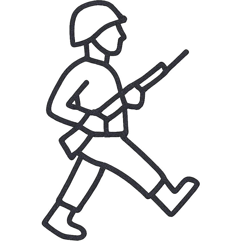 black outline of soldier marching no fill emoji