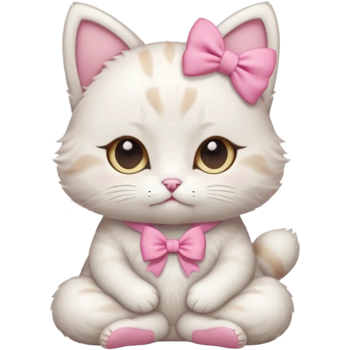 meditating cute cat with pink bow emoji