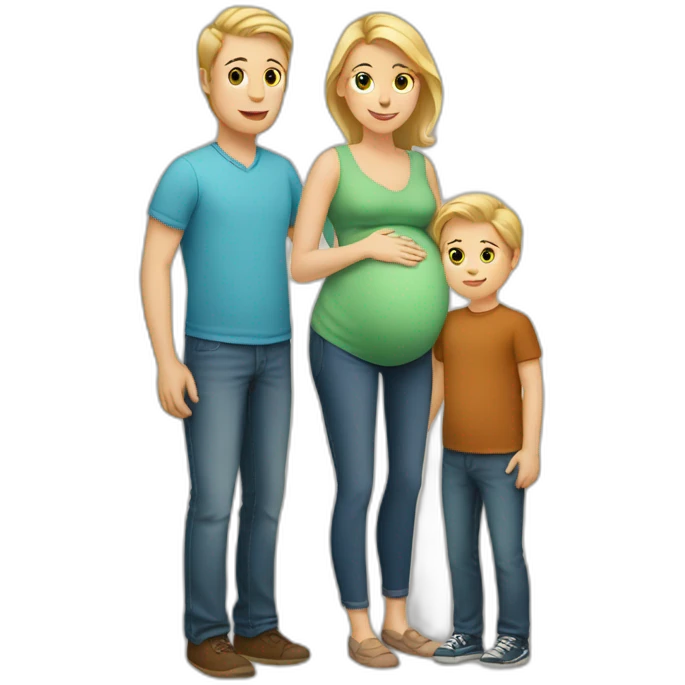 Family;blonde-haired-pregnant-mother, man-with-brown-hair, blond-haired-baby-boy emoji