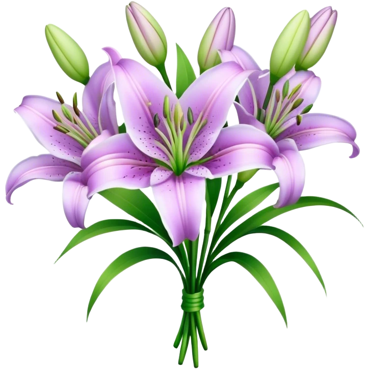 bouquet Light Purple Lily, luxuriant, stem, leaf, bud emoji