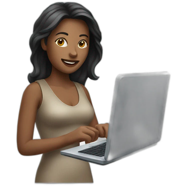 woman with computer and iphone emoji