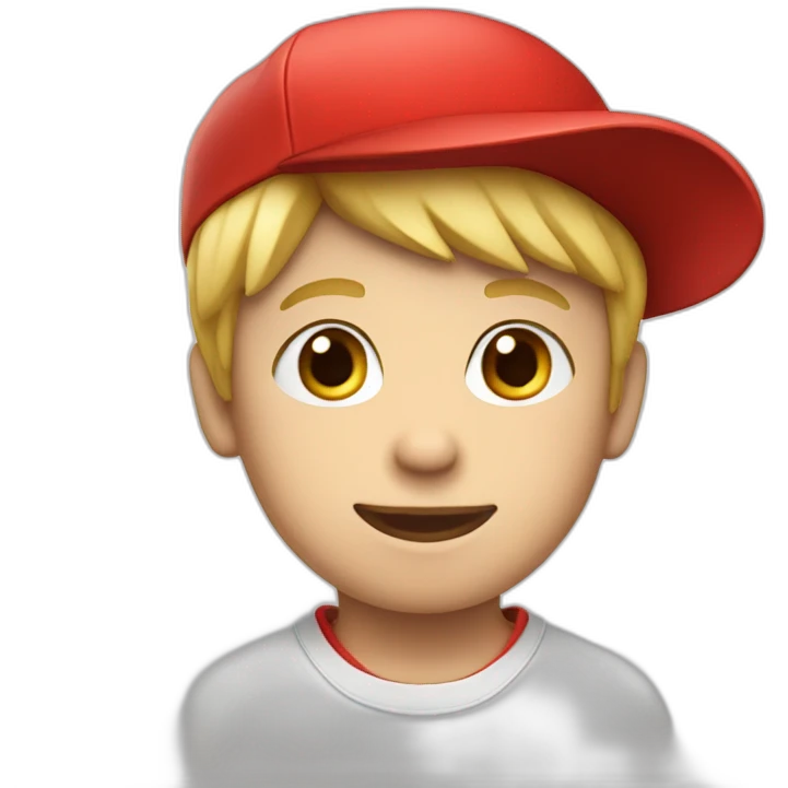A blonde boy wearing a red cap that has the letter S on it  emoji